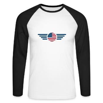 United States USA Style Design T-Shirt - Unisex Long Sleeve Baseball T-Shirt - white/black - Front - Nik (191cm)