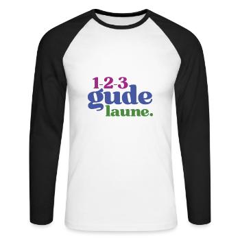 123 Gude Laune - Spruchmotiv für gute Laune - Unisex Baseballshirt langarm - Weiß/Schwarz - Vorne - Nik (191cm)
