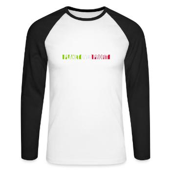 planet over profit Zitat - Unisex Baseballshirt langarm - Weiß/Schwarz - Vorne - Nik (191cm)