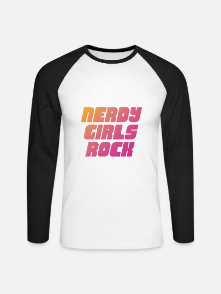 Nerdy Girls Skirt - Unisex Long Sleeve Baseball T-Shirt - white/black