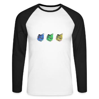 chat, bleu, peinture, chaton, warhol, pop art - T-shirt baseball manches longues Homme - blanc/noir - Devant - Nik (191cm)