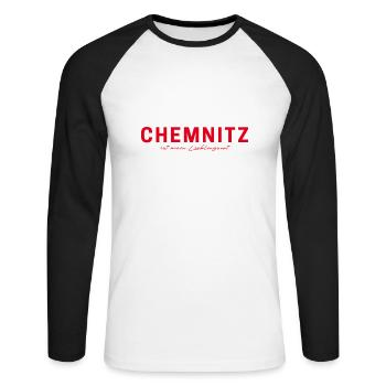 Chemnitz T-Shirt – For real fans - Unisex Long Sleeve Baseball T-Shirt - white/black - Front - Nik (191cm)