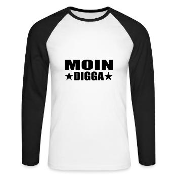 Moin - Unisex Baseballshirt langarm - Weiß/Schwarz - Vorne - Nik (191cm)