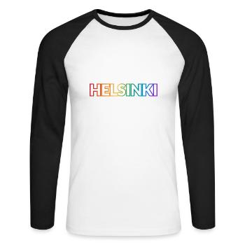 Helsinki Gay Pride Finland LGBTQ - Unisex Long Sleeve Baseball T-Shirt - white/black - Front - Nik (191cm)