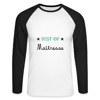 MAÎTRESSE. MAITRE. MERCI. MERCI MAÎTRESSE. ECOLE - T-shirt baseball manches longues Homme - blanc/noir - Devant - Nik (191cm)
