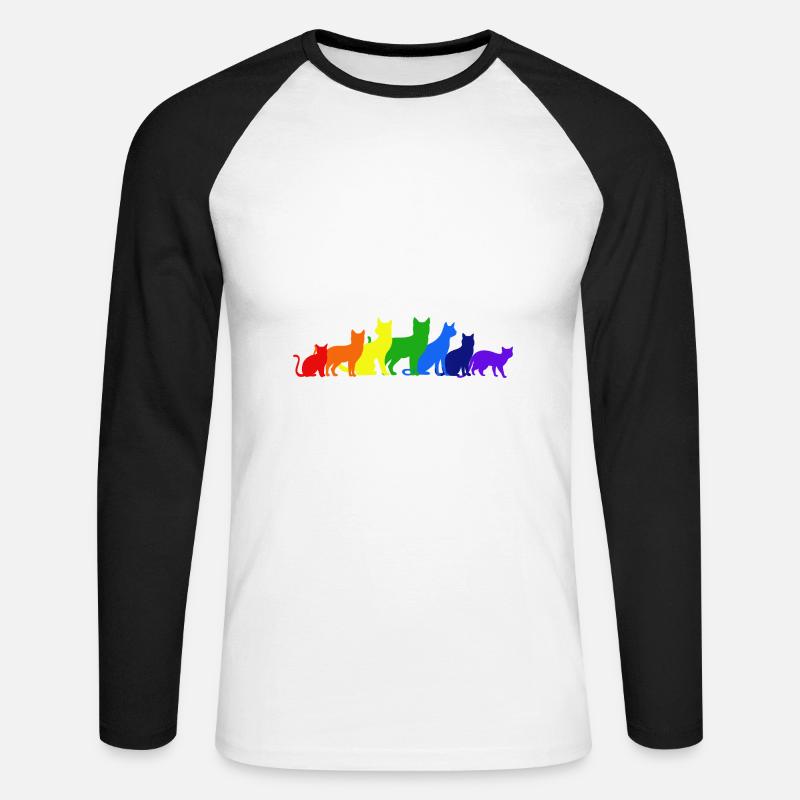 Regenbogen der Katzen - Unisex Baseballshirt langarm - Weiß/Schwarz