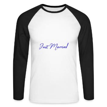 ICH HABE GERADE GEHEIRATET. Junggesellinnenabschied. HEILIGER VALENTINSTAG. PAAR - Unisex Baseballshirt langarm - Weiß/Schwarz - Vorne - Nik (191cm)