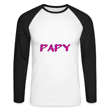 PAPY. FÊTE DES PÈRES. BONNE FÊTE PAPY. JE T'AIME. - T-shirt baseball manches longues Homme - blanc/noir - Devant - Nik (191cm)