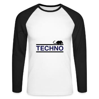 ★ Designfarben änderbar ★ Technomaus (Maus) - Unisex Baseballshirt langarm - Weiß/Schwarz - Vorne - Nik (191cm)