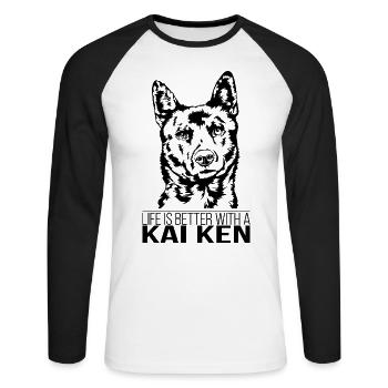 Kai Ken life is better Dogs Dog Wilsigns - Unisex Long Sleeve Baseball T-Shirt - white/black - Front - Nik (191cm)
