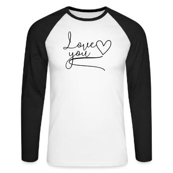 Je t’aime Love You lettrage - T-shirt baseball manches longues Homme - blanc/noir - Devant - Nik (191cm)