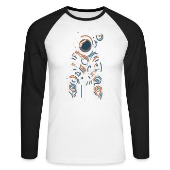 Kosmische Liebe - Linien-Astronaut - Unisex Baseballshirt langarm - Weiß/Schwarz - Vorne - Nik (191cm)