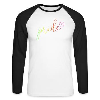 Pride Regenbogen Farben Schrift - Unisex Baseballshirt langarm - Weiß/Schwarz - Vorne - Nik (191cm)