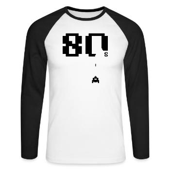 80's - Unisex Long Sleeve Baseball T-Shirt - white/black - Front - Nik (191cm)