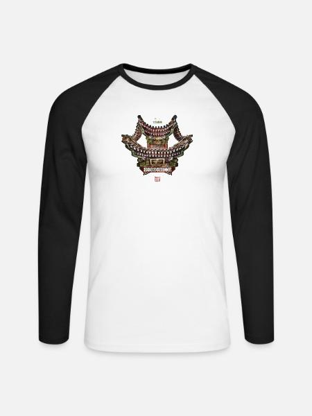 Chinesisch_Architektur im Sommerpalast_Jilan 1885 - Unisex Baseballshirt langarm - Weiß/Schwarz
