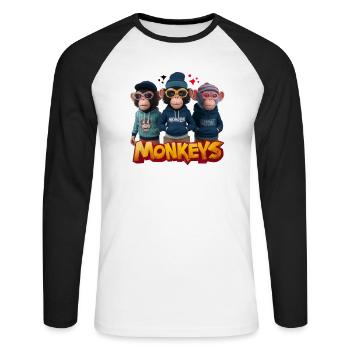 Monkeys 2 - T-shirt baseball manches longues Homme - blanc/noir - Devant - Nik (191cm)