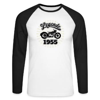 Motorrad Legende 1955 DDR - Unisex Baseballshirt langarm - Weiß/Schwarz - Vorne - Nik (191cm)