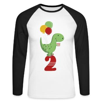 Second Birthday Boy T Rex Dinosaur - Unisex Long Sleeve Baseball T-Shirt - white/black - Front - Nik (191cm)