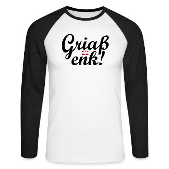 Austrian dialect Griaß enk! - Unisex Long Sleeve Baseball T-Shirt - white/black - Front - Nik (191cm)