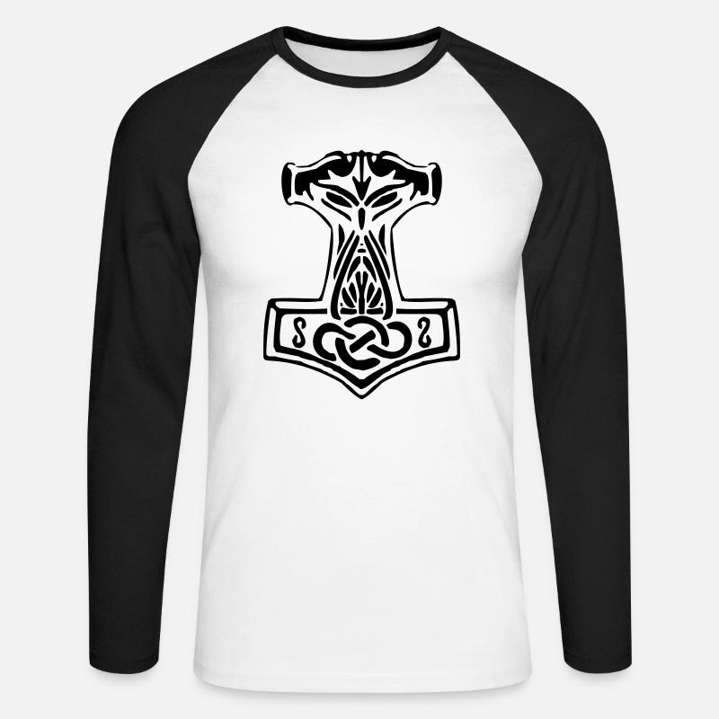 Mjoelnir 01 - Thorshammer - Unisex Baseballshirt langarm - Weiß/Schwarz