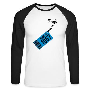 T-shirt anniversaire 1957 - T-shirt baseball manches longues Homme - blanc/noir - Devant - Nik (191cm)