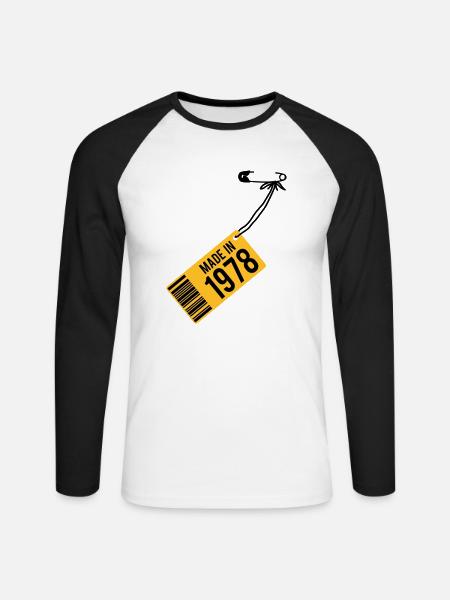 Geburtstag T-Shirt 1978 - Unisex Baseballshirt langarm - Weiß/Schwarz