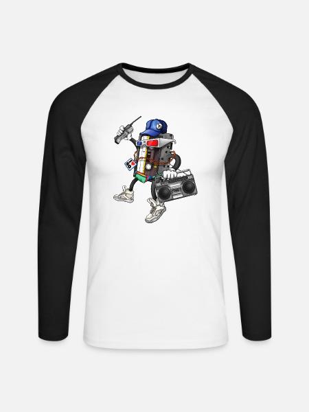 80s Retro Funky Design - Unisex Long Sleeve Baseball T-Shirt - white/black