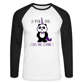 je m'en fous je suis une licorne,panda - T-shirt baseball manches longues Homme - blanc/noir - Devant - Nik (191cm)