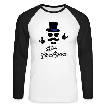 team Groom Bräutigam Polterabend Hochzeit - T-shirt baseball manches longues Homme - blanc/noir - Devant - Nik (191cm)
