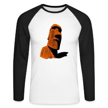 moai orange - Unisex Long Sleeve Baseball T-Shirt - white/black - Front - Nik (191cm)