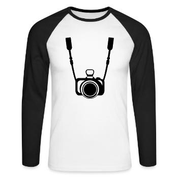 kamera__f1 - Unisex Baseballshirt langarm - Weiß/Schwarz - Vorne - Nik (191cm)