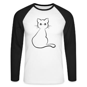 chat - T-shirt baseball manches longues Homme - blanc/noir - Devant - Nik (191cm)
