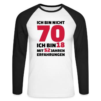 70 Geburtstag - Unisex Baseballshirt langarm - Weiß/Schwarz - Vorne - Nik (191cm)