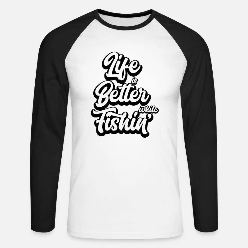 Life Is Better While Fishin' - Unisex Baseballshirt langarm - Weiß/Schwarz