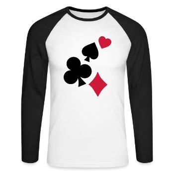 Spielkarten - Unisex Baseballshirt langarm - Weiß/Schwarz - Vorne - Nik (191cm)