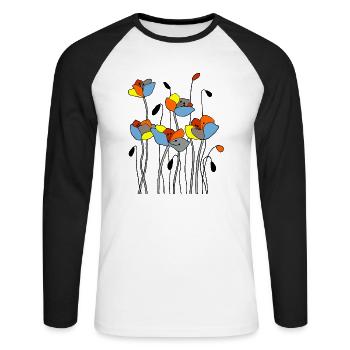 Blumen - Unisex Baseballshirt langarm - Weiß/Schwarz - Vorne - Nik (191cm)