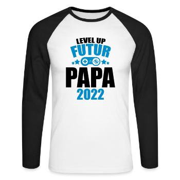 level up futur papa 2022 annonce grossesse papa - T-shirt baseball manches longues Homme - blanc/noir - Devant - Nik (191cm)