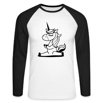 Unicorn Yoga Funny Yoga Teacher Gift Idea - Unisex Long Sleeve Baseball T-Shirt - white/black - Front - Nik (191cm)