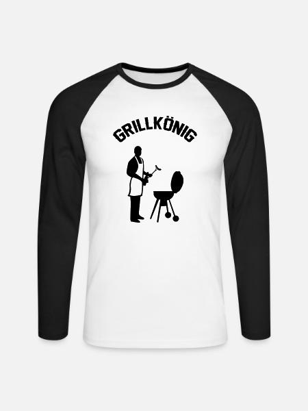 grillkönig - Unisex Baseballshirt langarm - Weiß/Schwarz