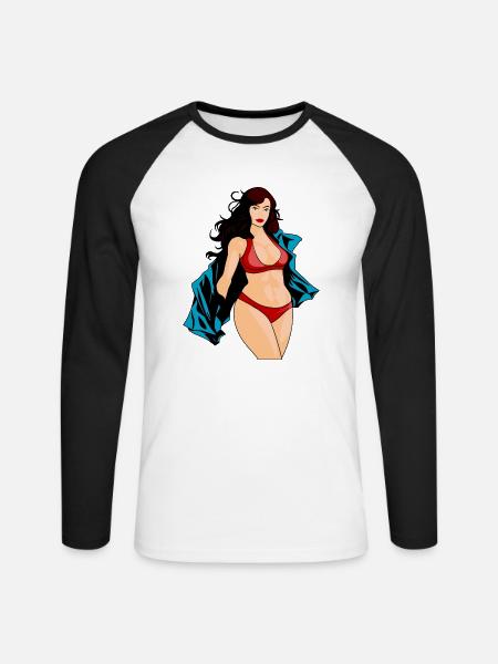 Bikini Girl Farbe - Unisex Baseballshirt langarm - Weiß/Schwarz
