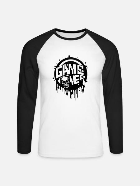 Game Over Gamer Spieler Videospiel Spielkonsole - Unisex Baseballshirt langarm - Weiß/Schwarz