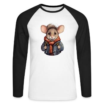 Winter Mouse - Unisex Long Sleeve Baseball T-Shirt - white/black - Front - Nik (191cm)