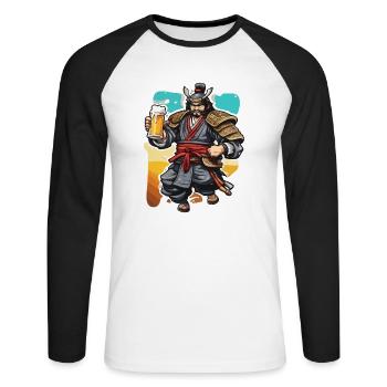 Samurai / Japanisch / Harakiri / Katana / Mann - Unisex Baseballshirt langarm - Weiß/Schwarz - Vorne - Nik (191cm)