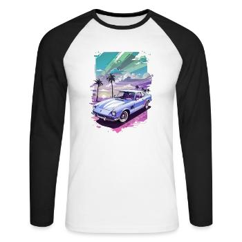 Los Angeles, États-Unis, Amérique, Californie, MIA, Retro - T-shirt baseball manches longues Homme - blanc/noir - Devant - Nik (191cm)