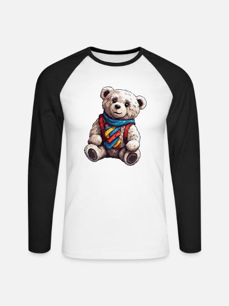 Teddybär / Kuscheltier / Stofftier / Geschenkidee - Unisex Baseballshirt langarm - Weiß/Schwarz