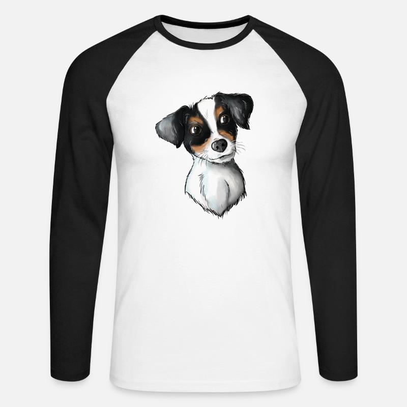 Jack Russell Pattern 3 - Unisex Baseballshirt langarm - Weiß/Schwarz