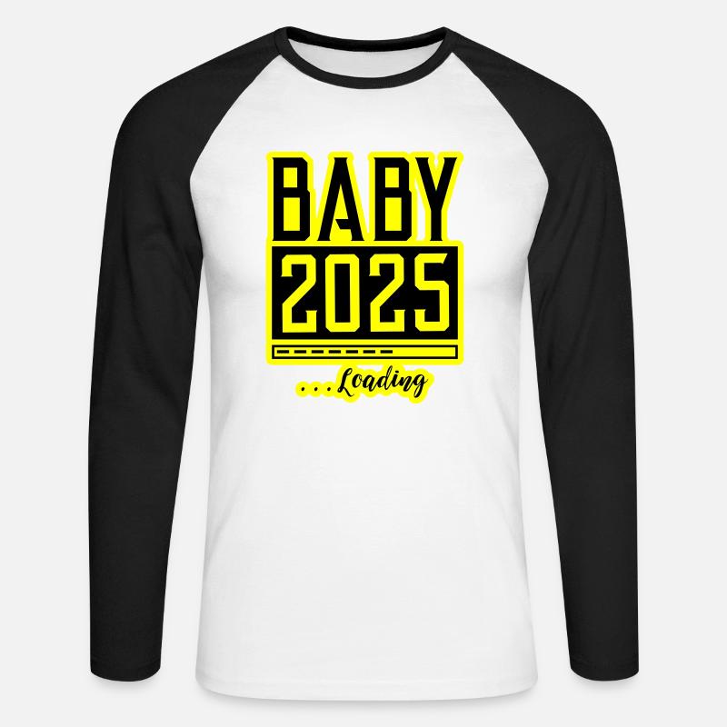 Baby 2025 Loading Babyshower - Unisex Baseballshirt langarm - Weiß/Schwarz
