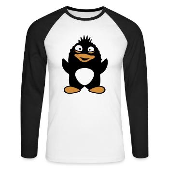 Süßer Pinguin Winkt Dumm Verrückt Komischer Vogel - Unisex Baseballshirt langarm - Weiß/Schwarz - Vorne - Nik (191cm)