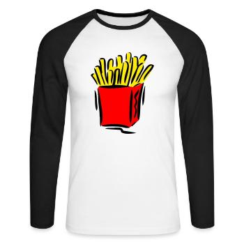 pommes, frites, french, fries, pommes de terre, - T-shirt baseball manches longues Homme - blanc/noir - Devant - Nik (191cm)