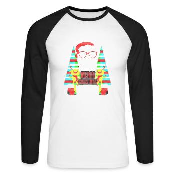 Ugly Merry Christmas Sweater Xmas Santa Gift - Unisex Long Sleeve Baseball T-Shirt - white/black - Front - Nik (191cm)